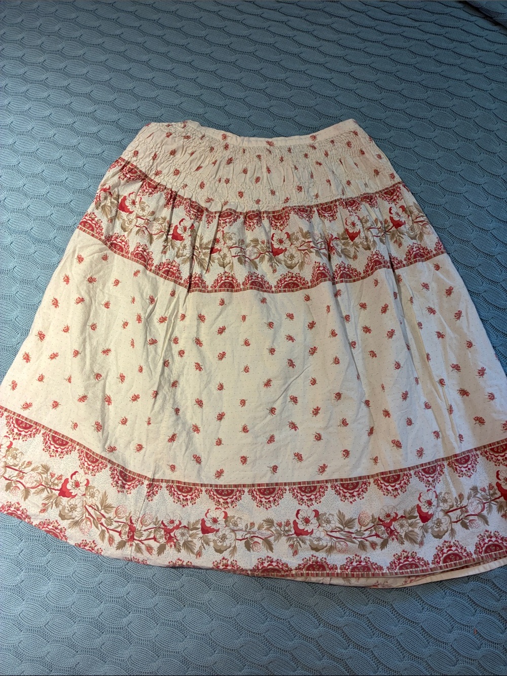 Cream and Red Floral Cherry Blossom Skirt - Picture 2 of 6